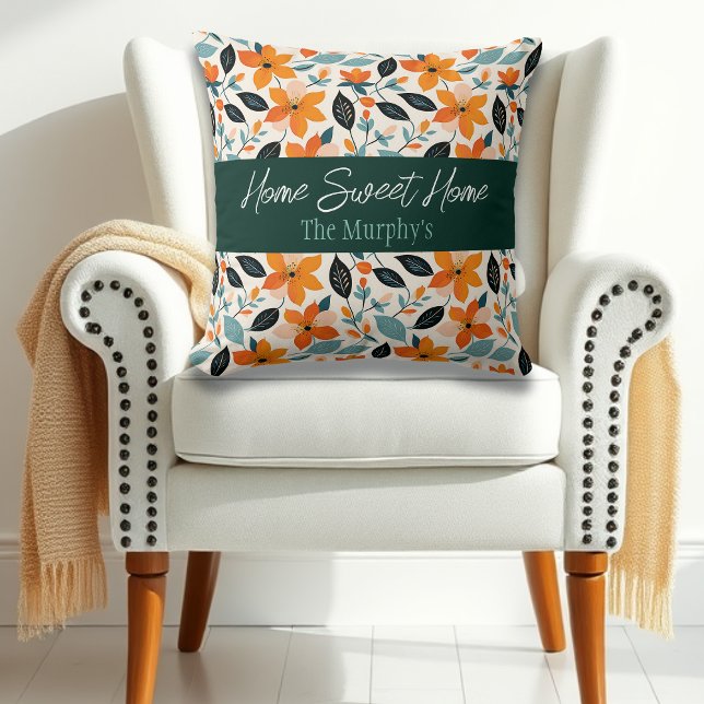 Cojín Decorativo Naranja y flor azul personalizado (Subido por el creador)