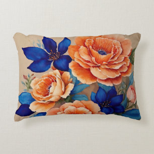 Cojín Decorativo Naranja y floral azul