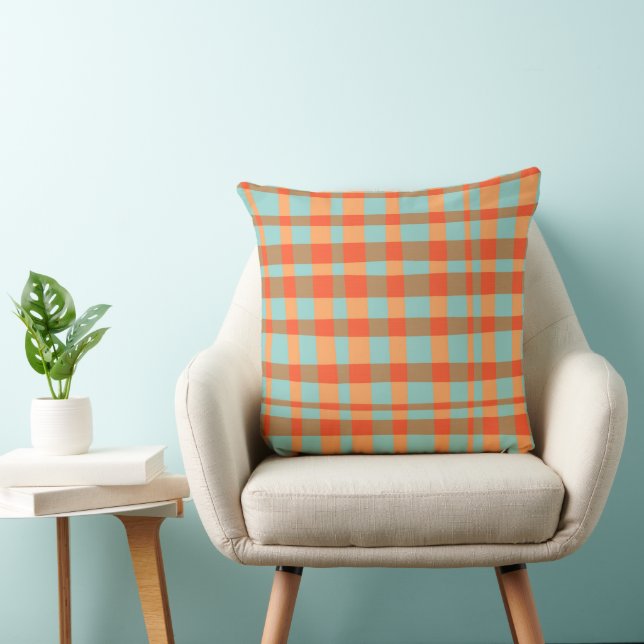 Cojín Decorativo Naranja y gingham verde (Silla)