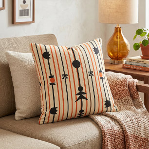 Cojín Decorativo Naranja y Negro Geométrico Moderno de Mitad de Sig
