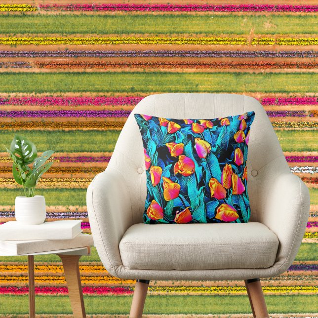 Cojín Decorativo Naranja y Oro Artsy Tulips (Subido por el creador)