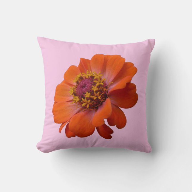 Cojín Decorativo Naranja Zinnia Wildflower Naturaleza Floral (Anverso)