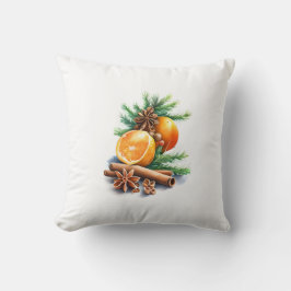 Cojín Decorativo Naranjas con ropa y canela al lado de la salida de