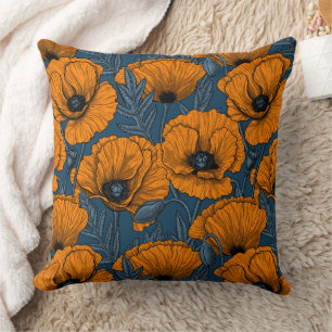 Cojín Decorativo Naranjas de cachorros en azul oscuro