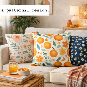 Cojín Decorativo Naranjas de verano en patrón de acuarela