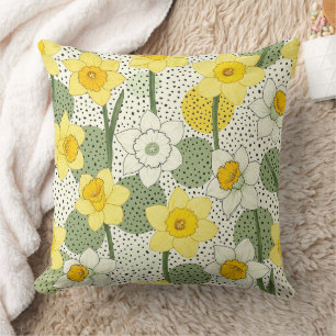 Cojín Decorativo Narciso Amarillo Floral con Lunares Negros