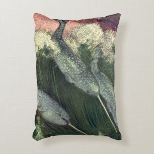 Cojín Decorativo Narvales, Animales Marinos Vintage de la Vida Oceá