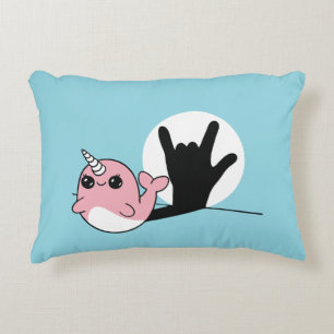 Cojín Decorativo Narwhal rosado ASL te amo - Diseño de cultura sord