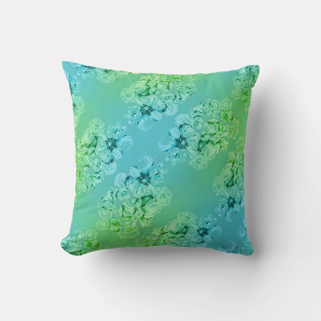Cojín decorativo - Nasturtios azules/verdes (Anverso)
