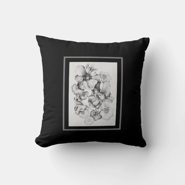 Cojín decorativo - Nasturtiums B&W (Anverso)