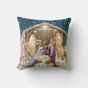 Cojín Decorativo Natividad de Navidad en Acuarela