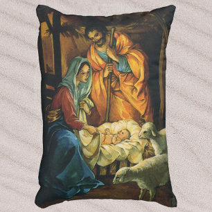Cojín Decorativo Natividad de Navidad Vintage, Niño Jesús en el Pes