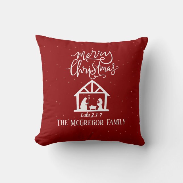 Cojín Decorativo Natividad personalizada Navidades rojos nombre de  (Anverso)