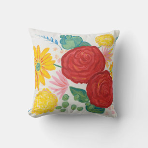 Cojín Decorativo Naturaleza acuarela Rojo Rosa Amarillo Marítimo Fl
