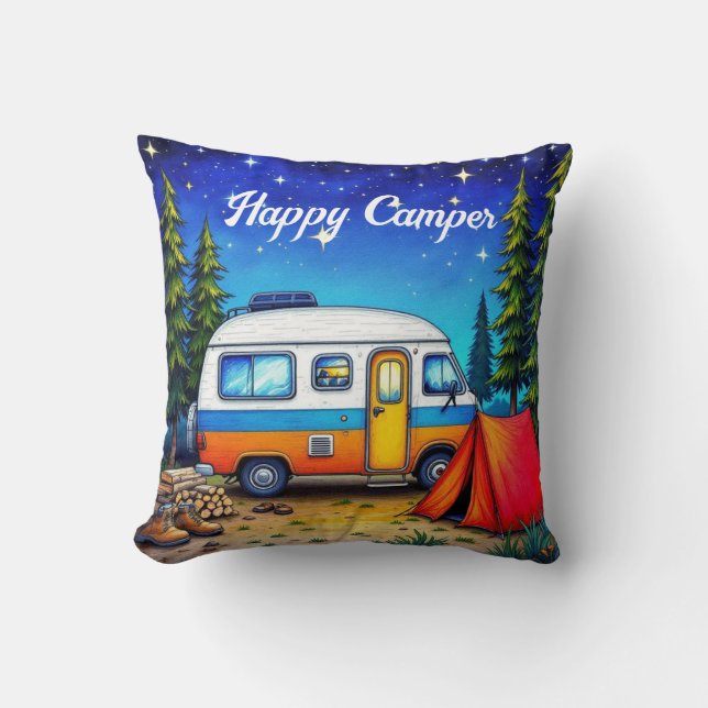 Cojín Decorativo Naturaleza de la acuarela de Campervan (Anverso)