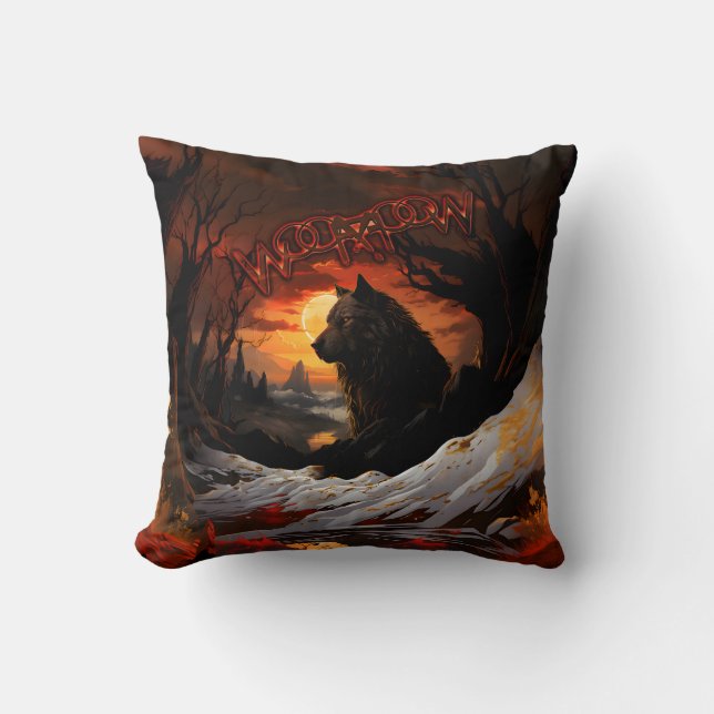 Cojín Decorativo Naturaleza eterna: guardián del lobo negro (Anverso)
