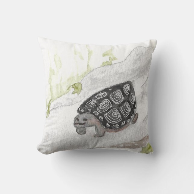 Cojín Decorativo Naturaleza silvestre Selva Turtle acuarela (Anverso)