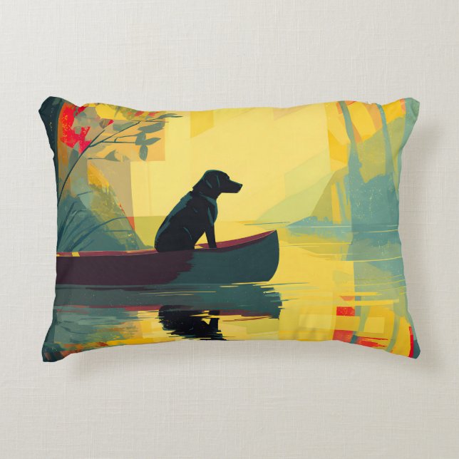 Cojín Decorativo Nature Minimalist Black Labrador Canoe (Anverso)