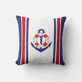 Cojín Decorativo Náutica de la Marina y Anchor Rojo