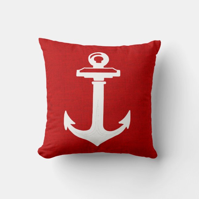 Cojín decorativo Nautical Anchor Blanco Rojo (Anverso)