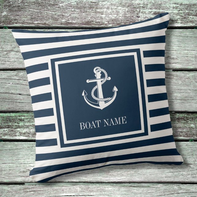 Cojín Decorativo Nautical Anchor Bote Nombre Marina Banda Azul (Subido por el creador)