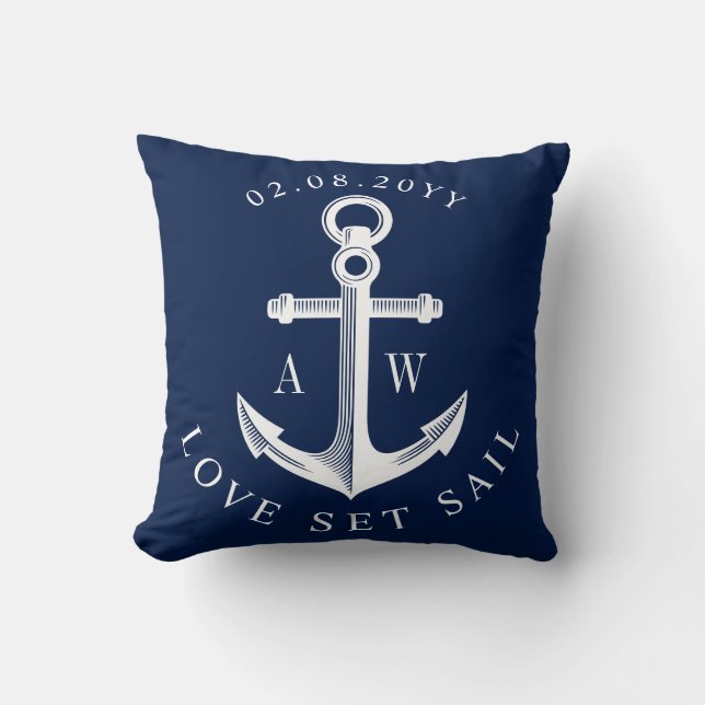 Cojín Decorativo Nautical Anchor Personalizado Monogramas (Anverso)