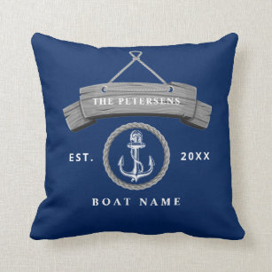 Cojín Decorativo Nautical ancla nombre barco de la cuerda azul mari