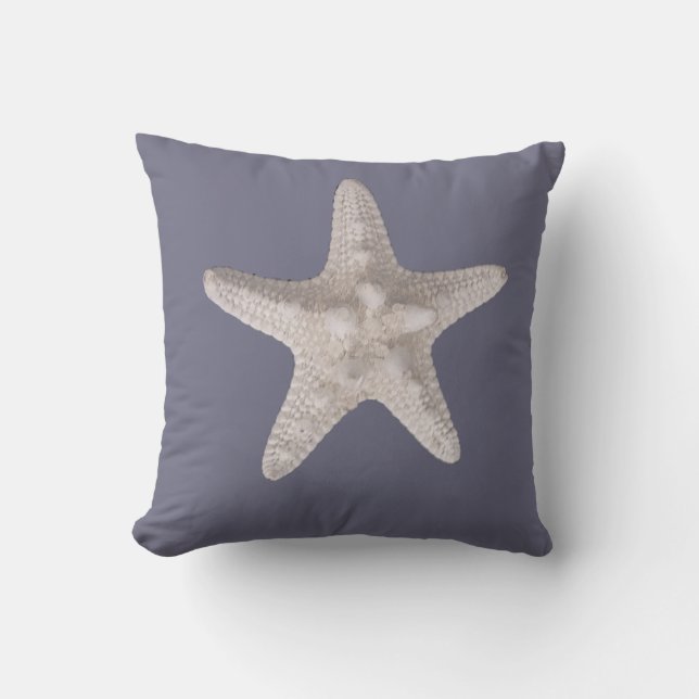 Cojín Decorativo Nautical Beach Dusty Blue White Starfish (Anverso)
