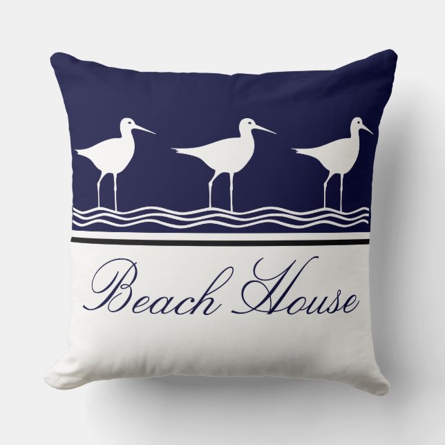 Cojín Decorativo Nautical Beach house azul marino Sandpipers (Anverso)