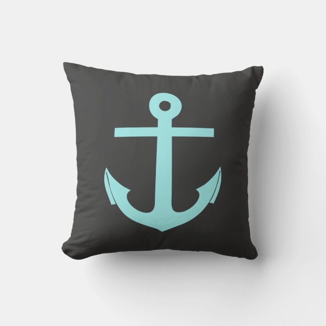 Cojín Decorativo Nautical Black and Aqua Anchor (Anverso)