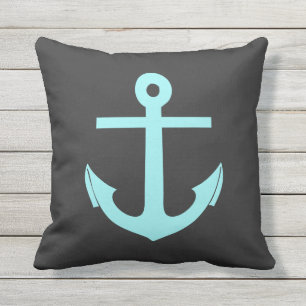 Cojín Decorativo Nautical Black and Aqua Anchor