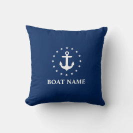 Cojín Decorativo Nautical Boat Name Anchor Stars Naval Azul
