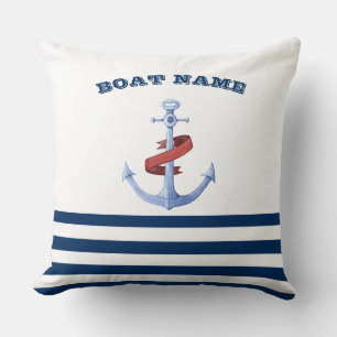 Cojín Decorativo Nautical Boat Name,Blue Anchor Nave Strip