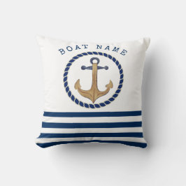 Cojín Decorativo Nautical Boat Name,Retro Anchor Nave Blue Stried