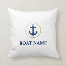 Cojín Decorativo Nautical Bote Name Anchor Blue White Gold