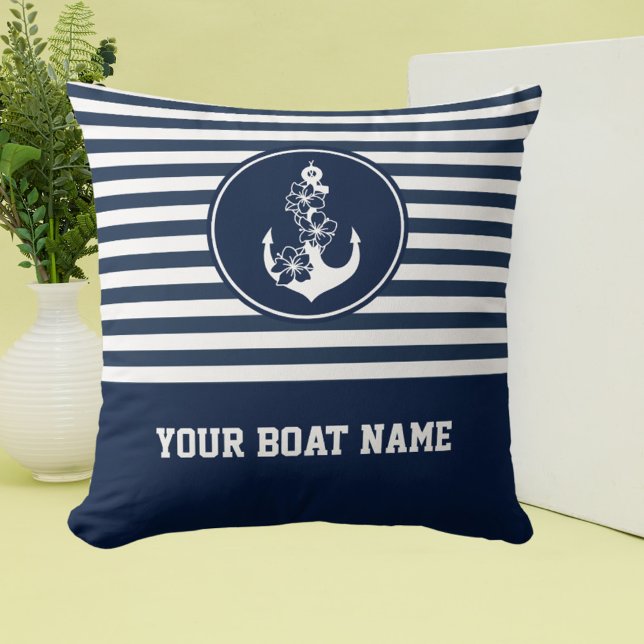 Cojín Decorativo Nautical Floral Anchor Naval Rayas Blancas Barco (Subido por el creador)