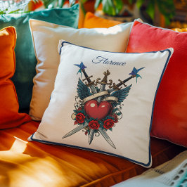 Cojín Decorativo Nautical Heart Floral Rojo Azul