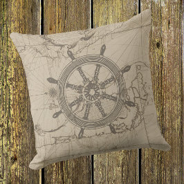 Cojín Decorativo Nautical map with ship's wheel