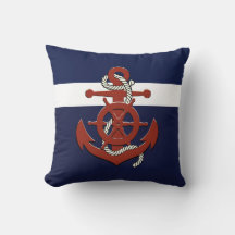 Nautical red ship's Wheand ancla navy blue tirador