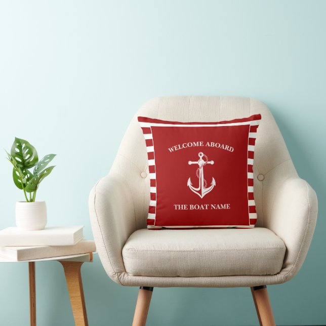 Cojín Decorativo Nautical Red Welcome Aboard Bote Name Anchor (Silla)