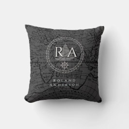 Cojín Decorativo Nautical Rope Monogram Map Grey