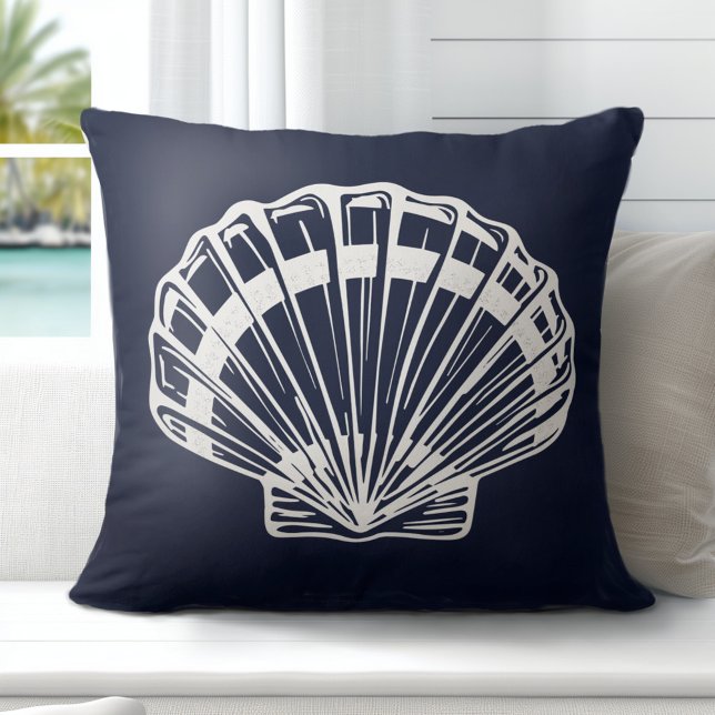 Cojín Decorativo Nautical Shell Navy Blue White (Discover Gorgeous Coastal Throw Pillows by Totally Coast.)