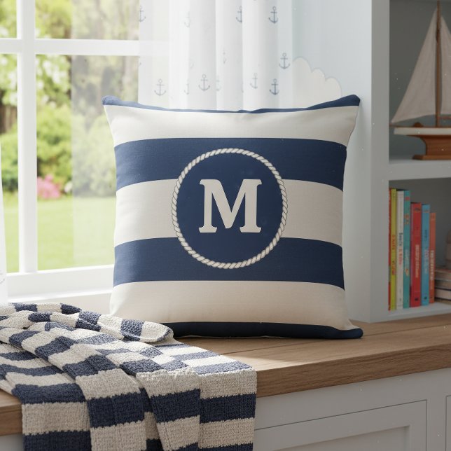 Cojín Decorativo Nautical Striped Weave Monogram Navy White ID1248 (Subido por el creador)