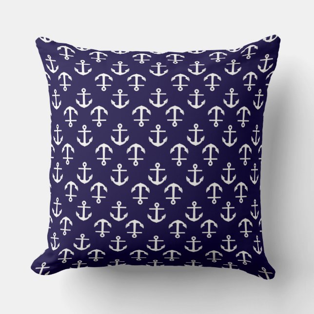 Cojín Decorativo Nautical Theme Anchor Pattern Navy Blue (Anverso)