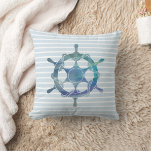 Cojín Decorativo Nautical Wheel Ocean Blue Stripe Ship