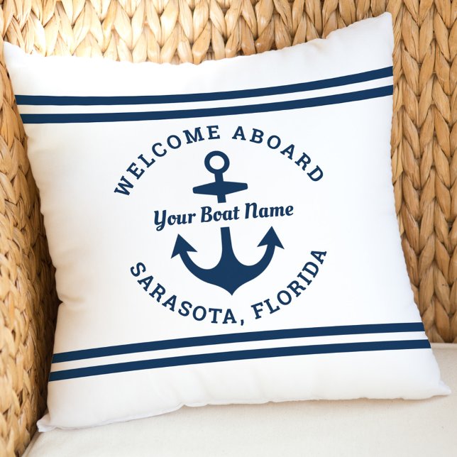 Cojín Decorativo Nautical White Welcome Aboard (Bienvenida blanca n (Subido por el creador)