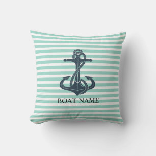 Cojín Decorativo Náutico,Ancla,Rayas Verde Menta