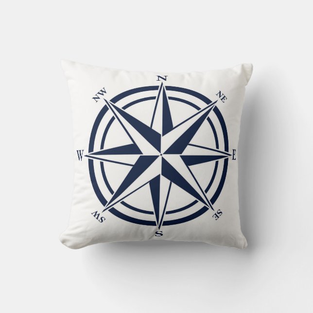 Cojín Decorativo Náutico azul del rosa de compás (Anverso)