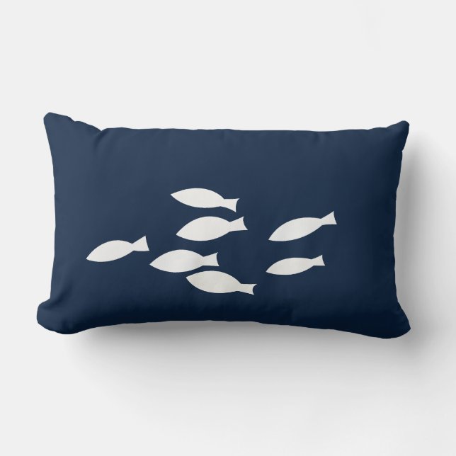Cojín decorativo Náutico Azul Naval Pescado Blanco (Anverso)