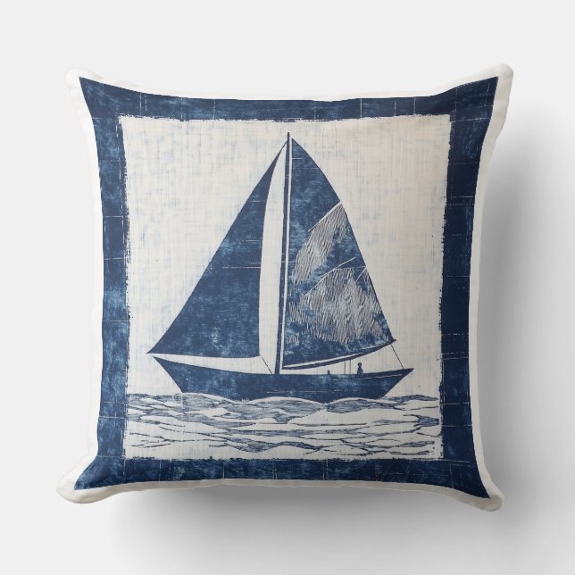 Cojín decorativo Náutico Azul y Blanco (Anverso)